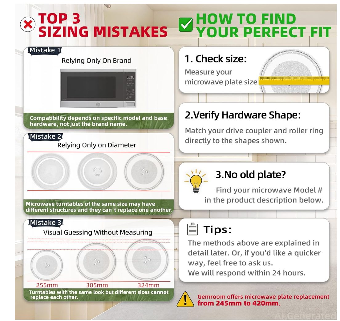 Gemroom mikrobangų krosnelės stiklinė lėkštė 25,5 cm