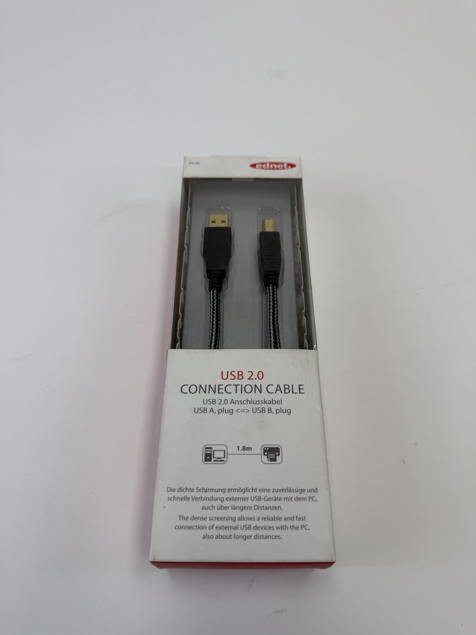 Ednet 84180 USB laidas spausdintuvui, USB-A – USB-B, 1,8 m